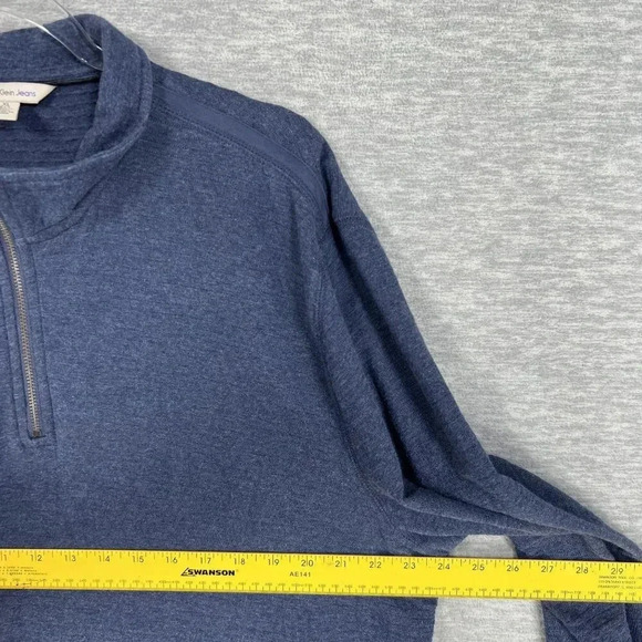 Calvin Klein Jeans Mens XL Blue 1/4 Zip Pullover Sweatshirt Minimalist Dad Wear - Picture 11 of 14
